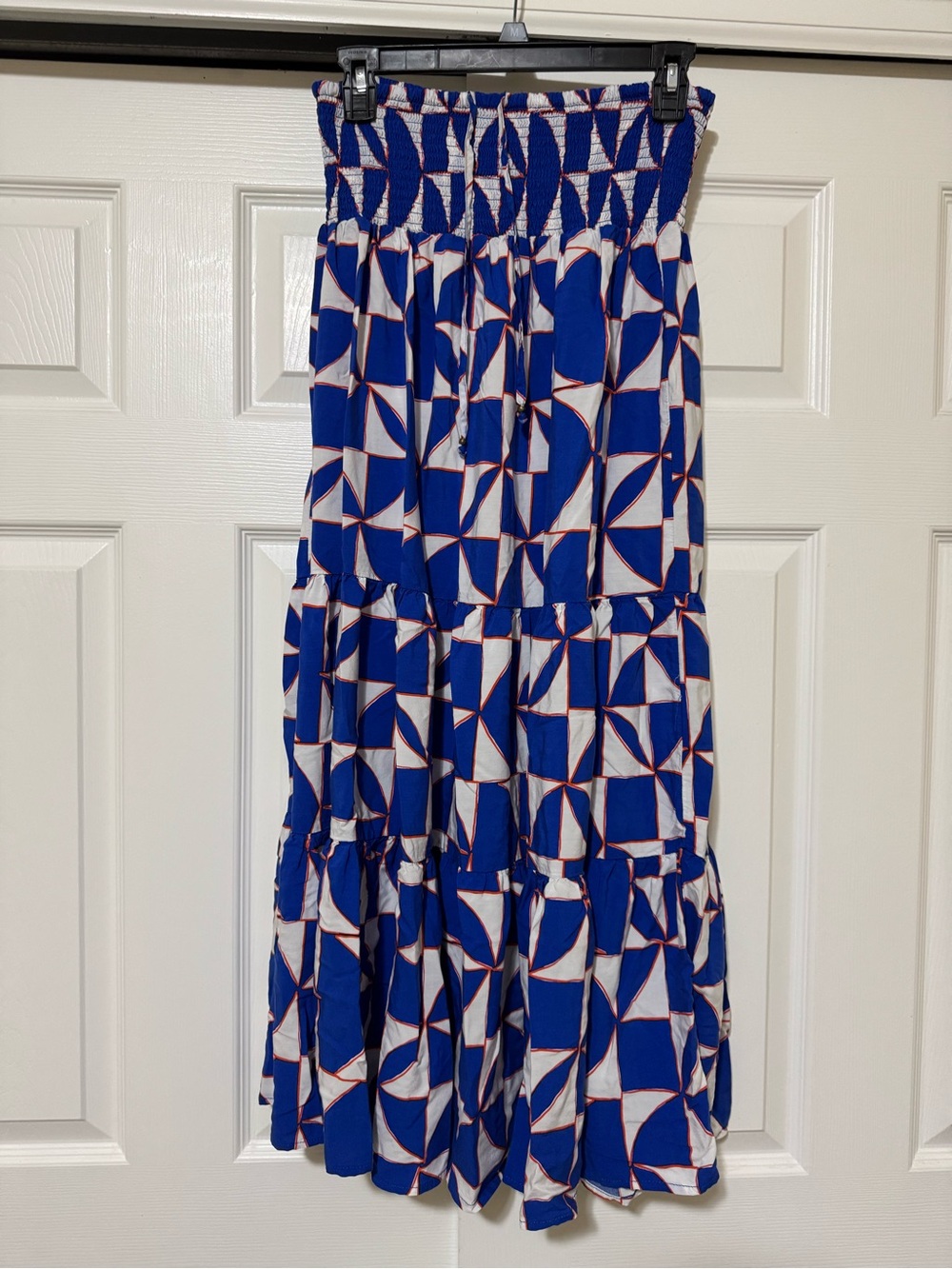 Abel the label Blue Geometric Tiered Maxi Skirt - Stylish Women's Skirt